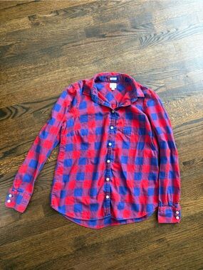 J Crew Boy Fit Red & Blue Check Button-Down Shirt Size Medium
